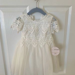 Baby girl white lace baptism dress, 0-3 mos and 6-9 mos